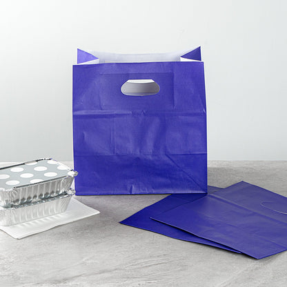 Bag Tek Rectangle Purple Paper Take Out Bag - with Handles - 11" x 7" x 11" - 100 count box