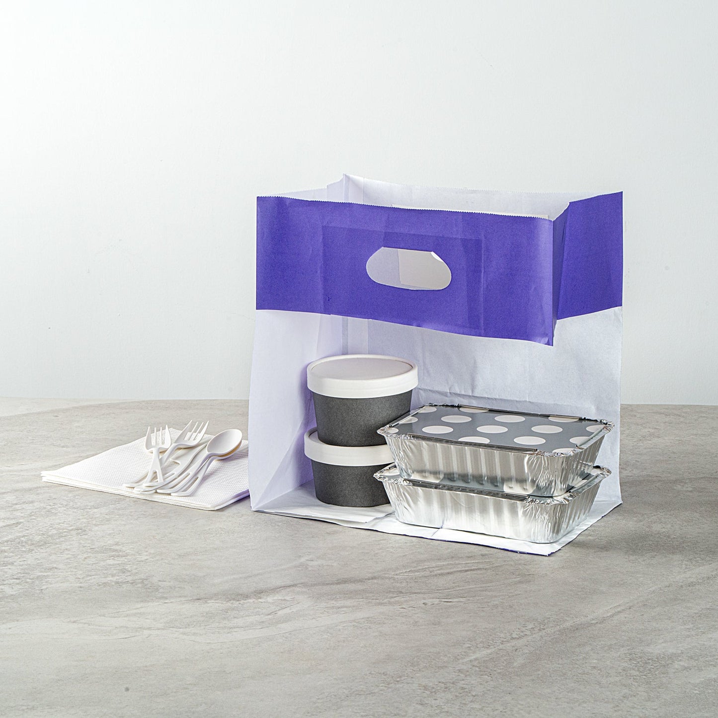Bag Tek Rectangle Purple Paper Take Out Bag - with Handles - 11" x 7" x 11" - 100 count box