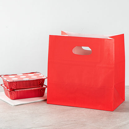 Bag Tek Rectangle Red Paper Take Out Bag - with Handles - 11" x 7" x 11" - 100 count box