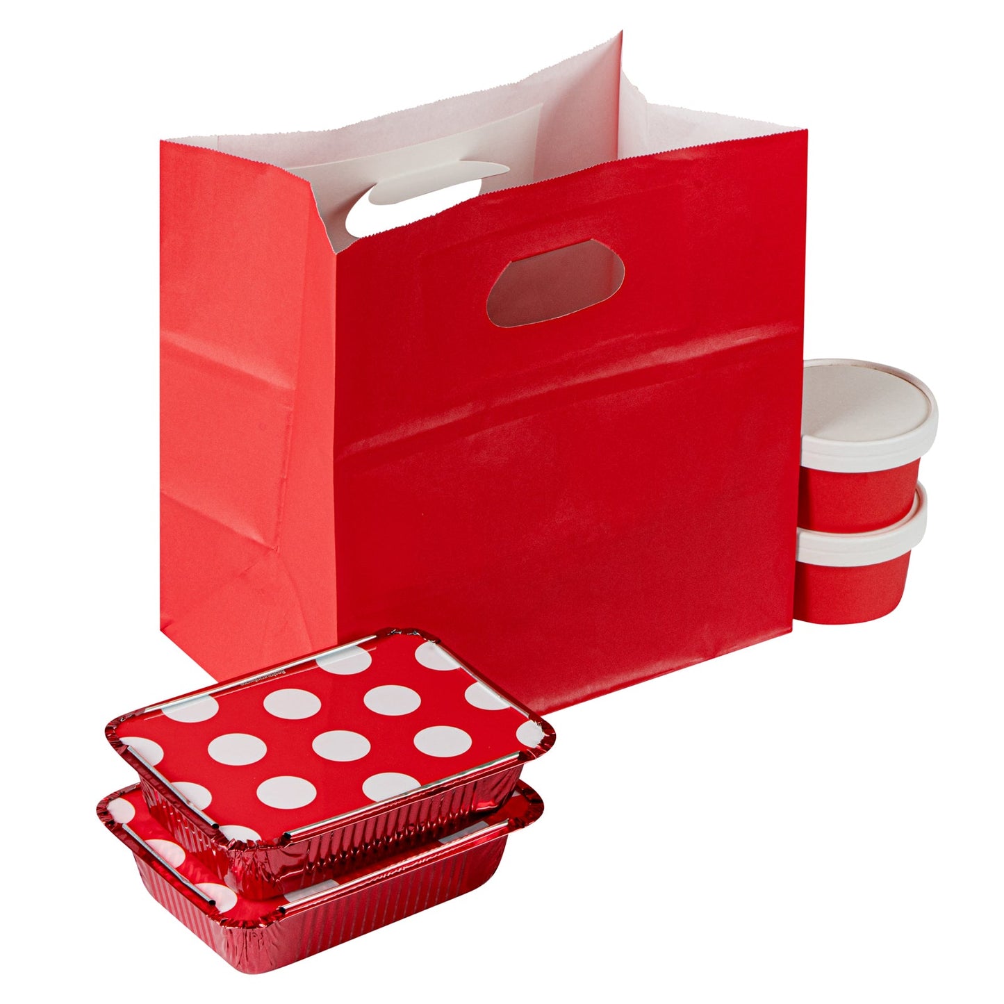 Bag Tek Rectangle Red Paper Take Out Bag - with Handles - 11" x 7" x 11" - 100 count box