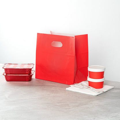 Bag Tek Rectangle Red Paper Take Out Bag - with Handles - 11" x 7" x 11" - 100 count box