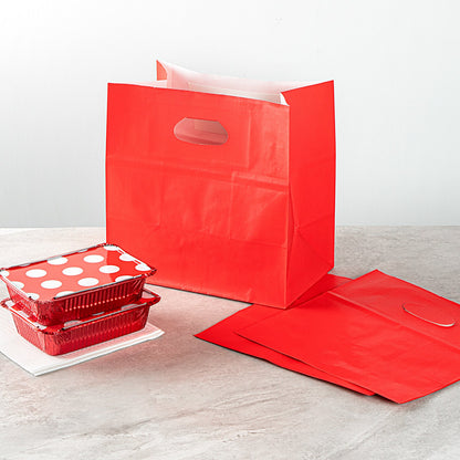 Bag Tek Rectangle Red Paper Take Out Bag - with Handles - 11" x 7" x 11" - 100 count box
