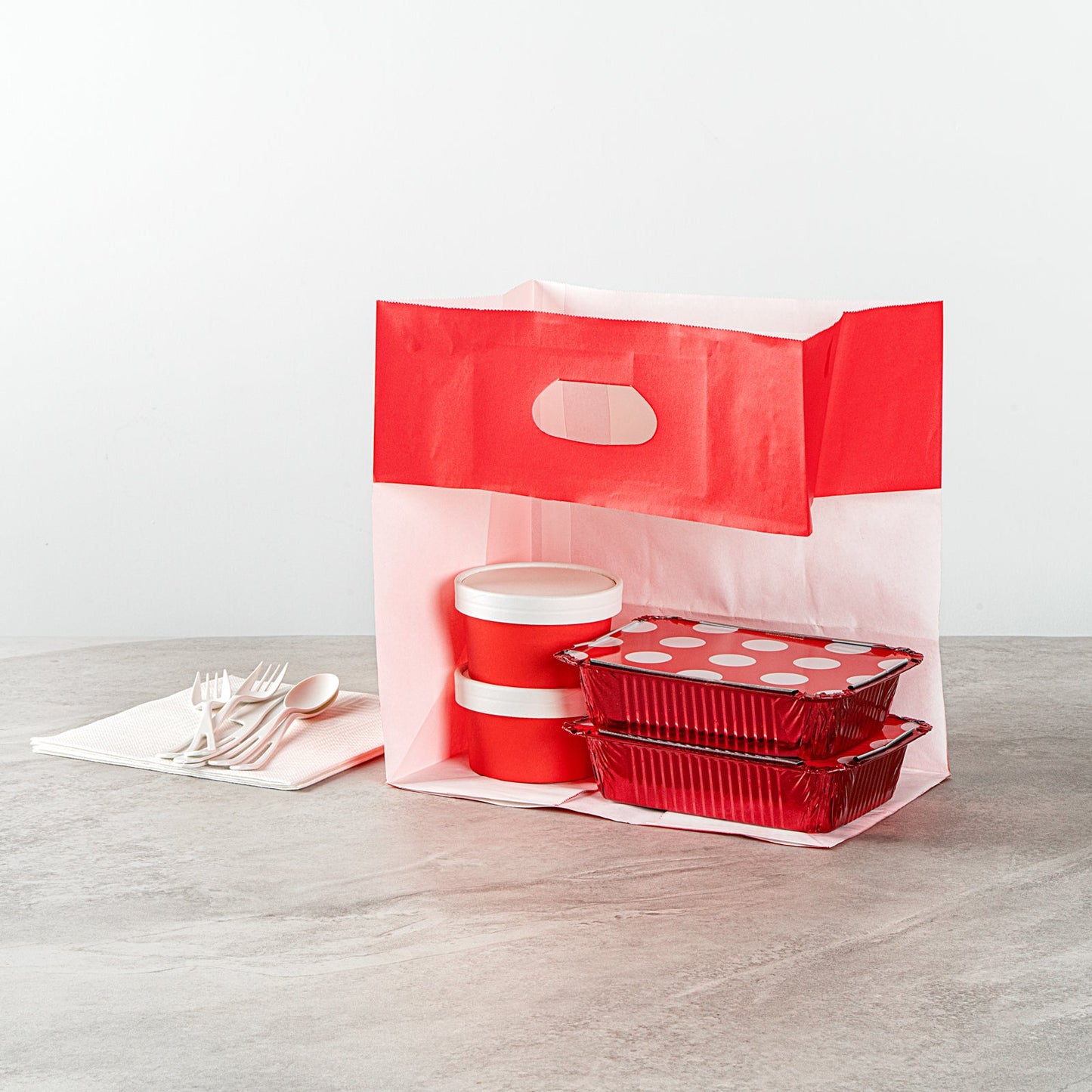Bag Tek Rectangle Red Paper Take Out Bag - with Handles - 11" x 7" x 11" - 100 count box