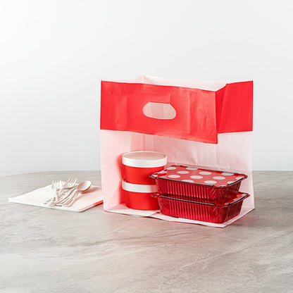 Bag Tek Rectangle Red Paper Take Out Bag - with Handles - 11" x 7" x 11" - 100 count box
