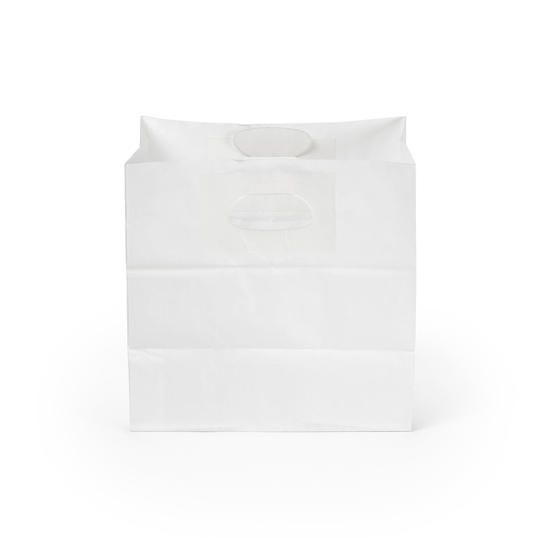 Bag Tek Rectangle White Paper Take Out Bag - with Handles - 11" x 7" x 11" - 100 count box