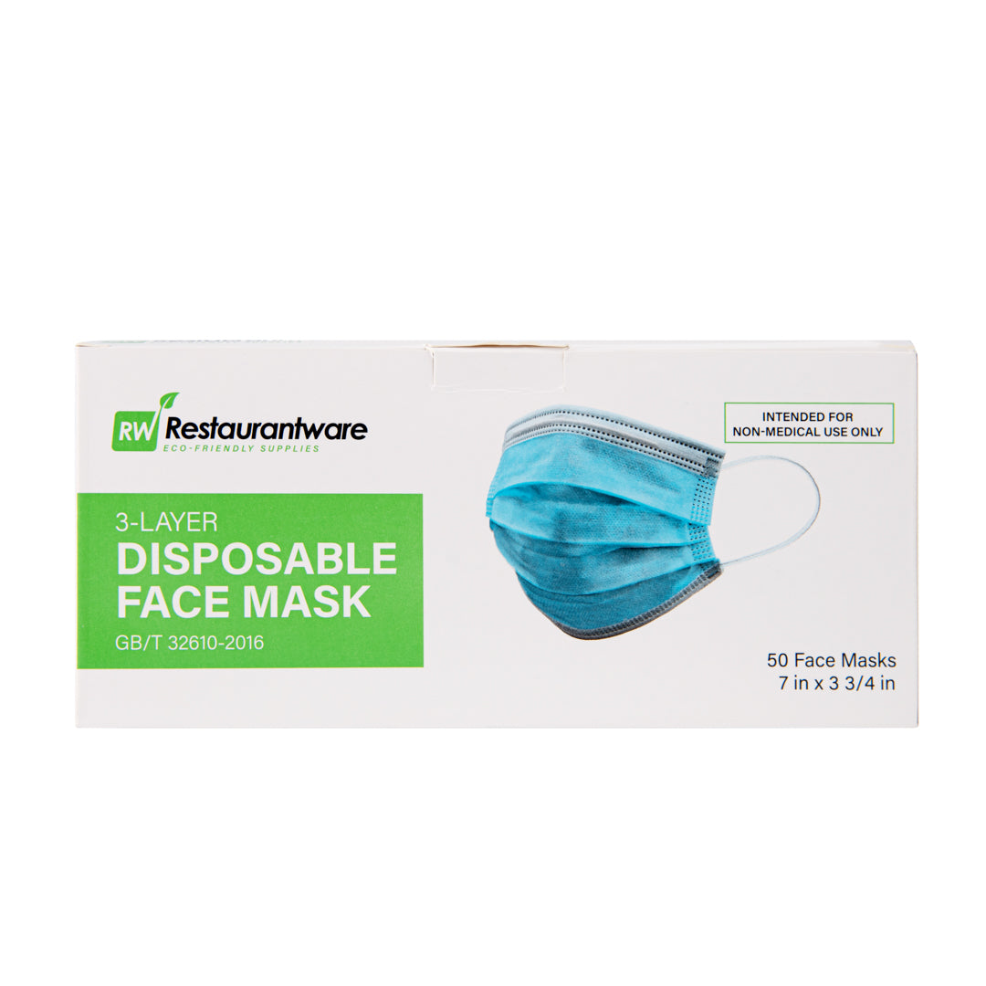 Clean Tek Professional Blue Disposable Earloop Protective Face Mask - Level 2, 3-Layer Filtration - 7" x 3 3/4" - 50 count box