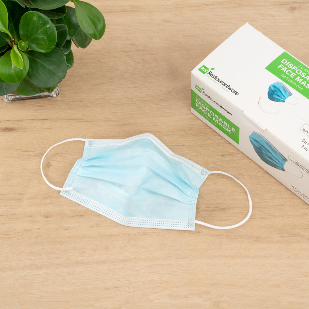 Clean Tek Professional Blue Disposable Earloop Protective Face Mask - Level 2, 3-Layer Filtration - 7" x 3 3/4" - 50 count box