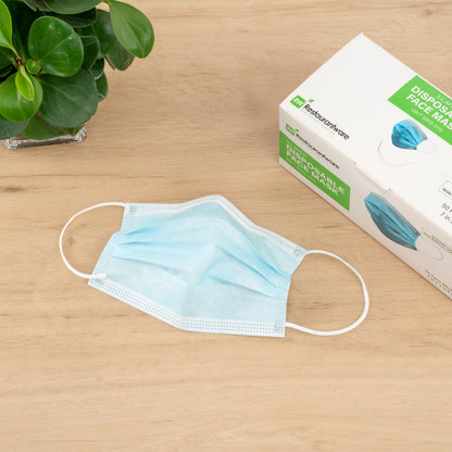 Clean Tek Professional Blue Disposable Earloop Protective Face Mask - Level 2, 3-Layer Filtration - 7" x 3 3/4" - 50 count box