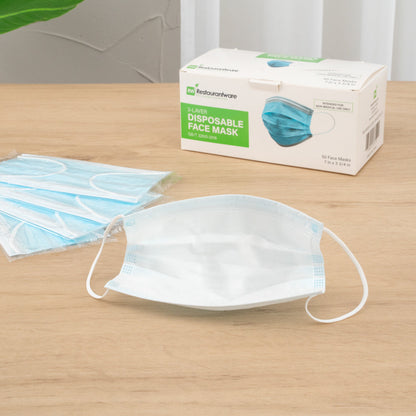 Clean Tek Professional Blue Disposable Earloop Protective Face Mask - Level 2, 3-Layer Filtration - 7" x 3 3/4" - 2000 count box