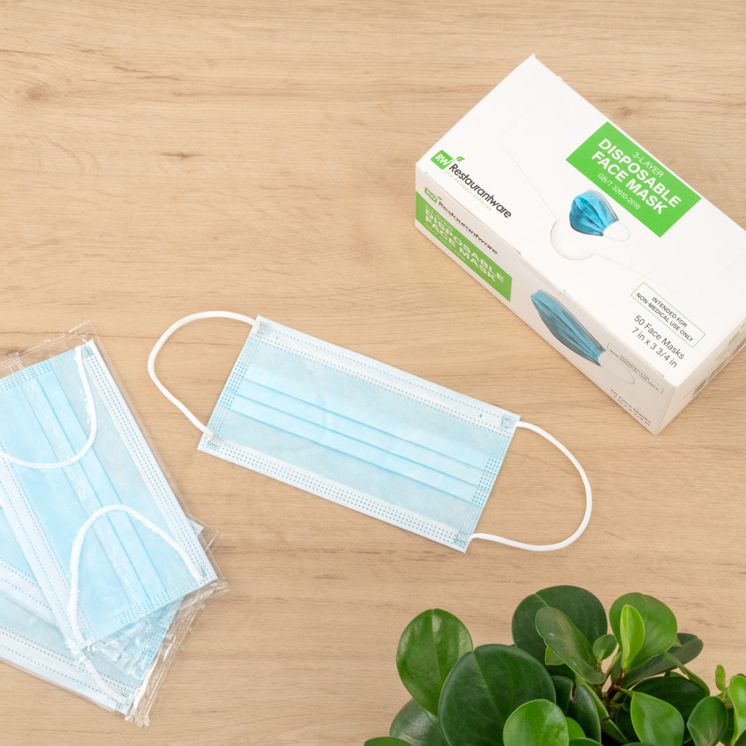 Clean Tek Professional Blue Disposable Earloop Protective Face Mask - Level 2, 3-Layer Filtration - 7" x 3 3/4" - 2000 count box
