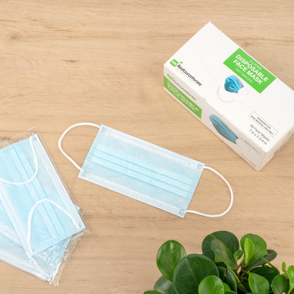 Clean Tek Professional Blue Disposable Earloop Protective Face Mask - Level 2, 3-Layer Filtration - 7" x 3 3/4" - 2000 count box