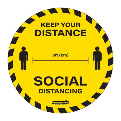RW Smart Round Yellow Social Distancing Floor / Wall Decal - Keep Your Distance - 15" x 15" - 1 count box
