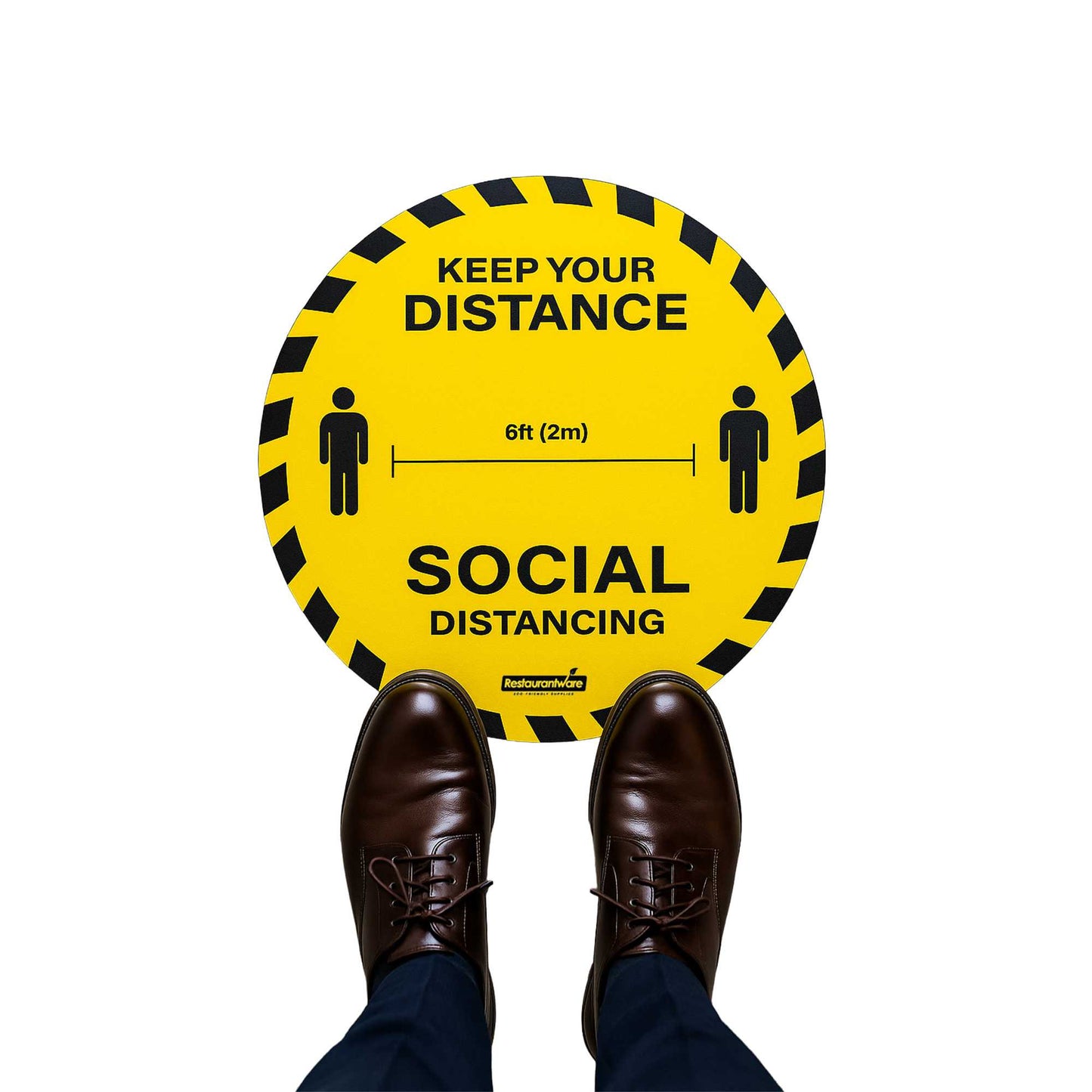 RW Smart Round Yellow Social Distancing Floor / Wall Decal - Keep Your Distance - 15" x 15" - 1 count box