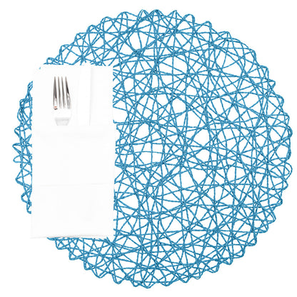 Spinweave Round Cerulean Blue Paper Handmade Placemat - Semi-Disposable - 15" x 15" - 6 count box