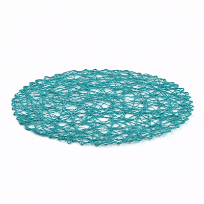 Spinweave Round Cerulean Blue Paper Handmade Placemat - Semi-Disposable - 15" x 15" - 6 count box