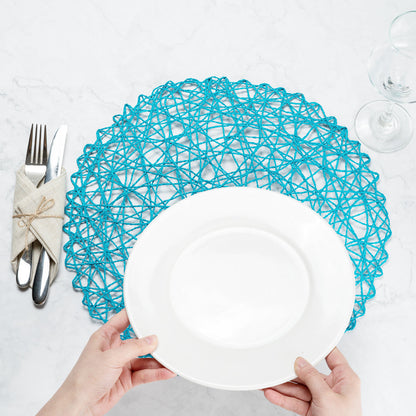 Spinweave Round Cerulean Blue Paper Handmade Placemat - Semi-Disposable - 15" x 15" - 6 count box