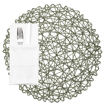 Spinweave Round Green Paper Handmade Placemat - Semi-Disposable - 15" x 15" - 6 count box