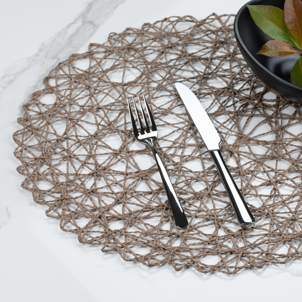 Spinweave Round Gray Paper Handmade Placemat - Semi-Disposable - 15" x 15" - 6 count box