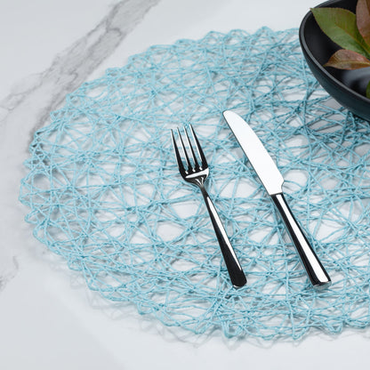 Spinweave Round Sky Blue Paper Handmade Placemat - Semi-Disposable - 15" x 15" - 6 count box