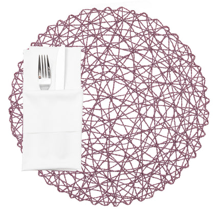 Spinweave Round Pink Paper Handmade Placemat - Semi-Disposable - 15" x 15" - 6 count box