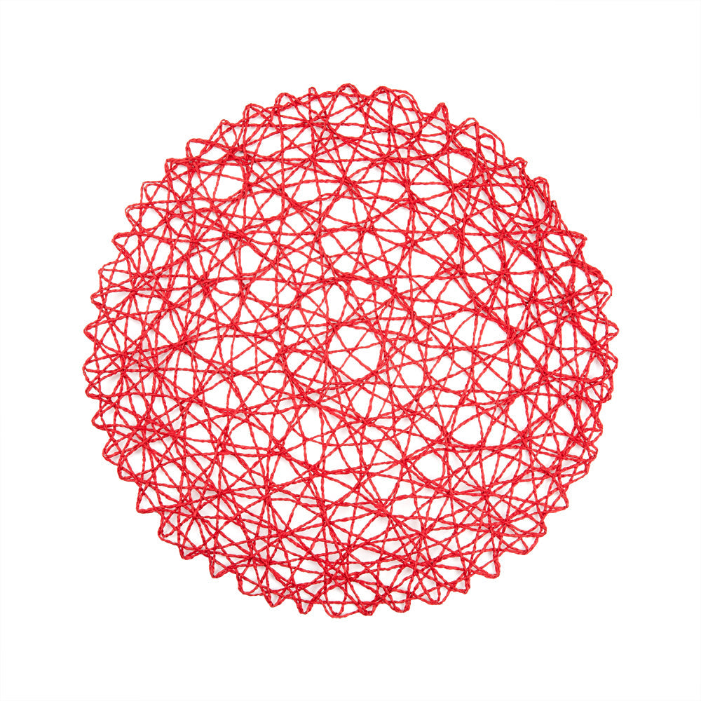 Spinweave Round Red Paper Handmade Placemat - Semi-Disposable - 15" x 15" - 6 count box