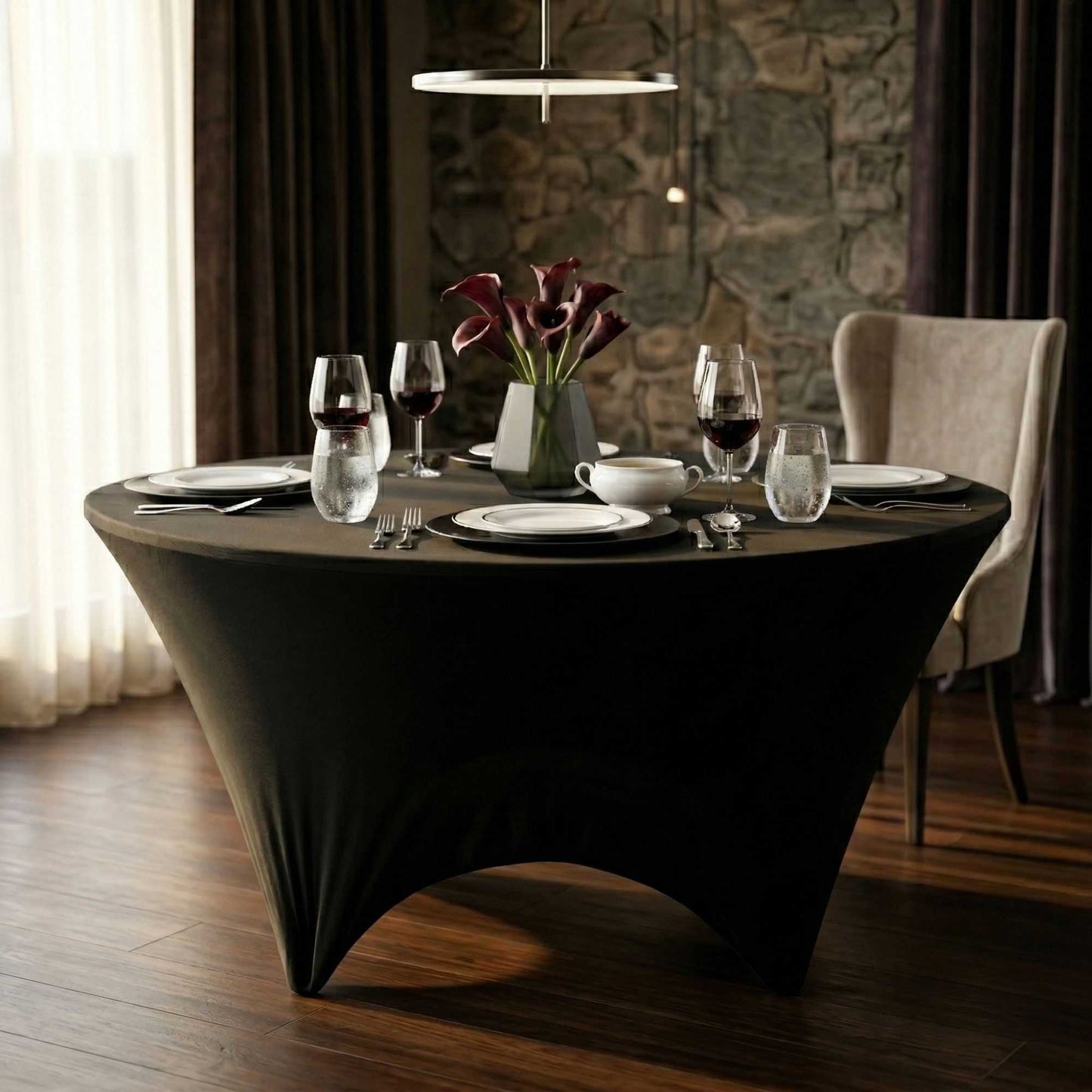 Table Tek Round Black Spandex Table Cover - Contour Cut - 72" - 1 count box