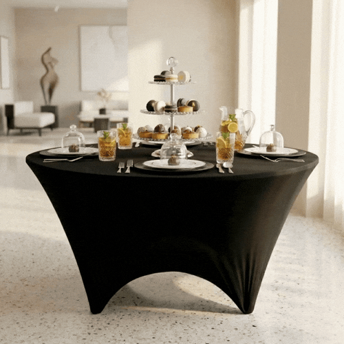 Table Tek Round Black Spandex Table Cover - Contour Cut - 72" - 10 count box