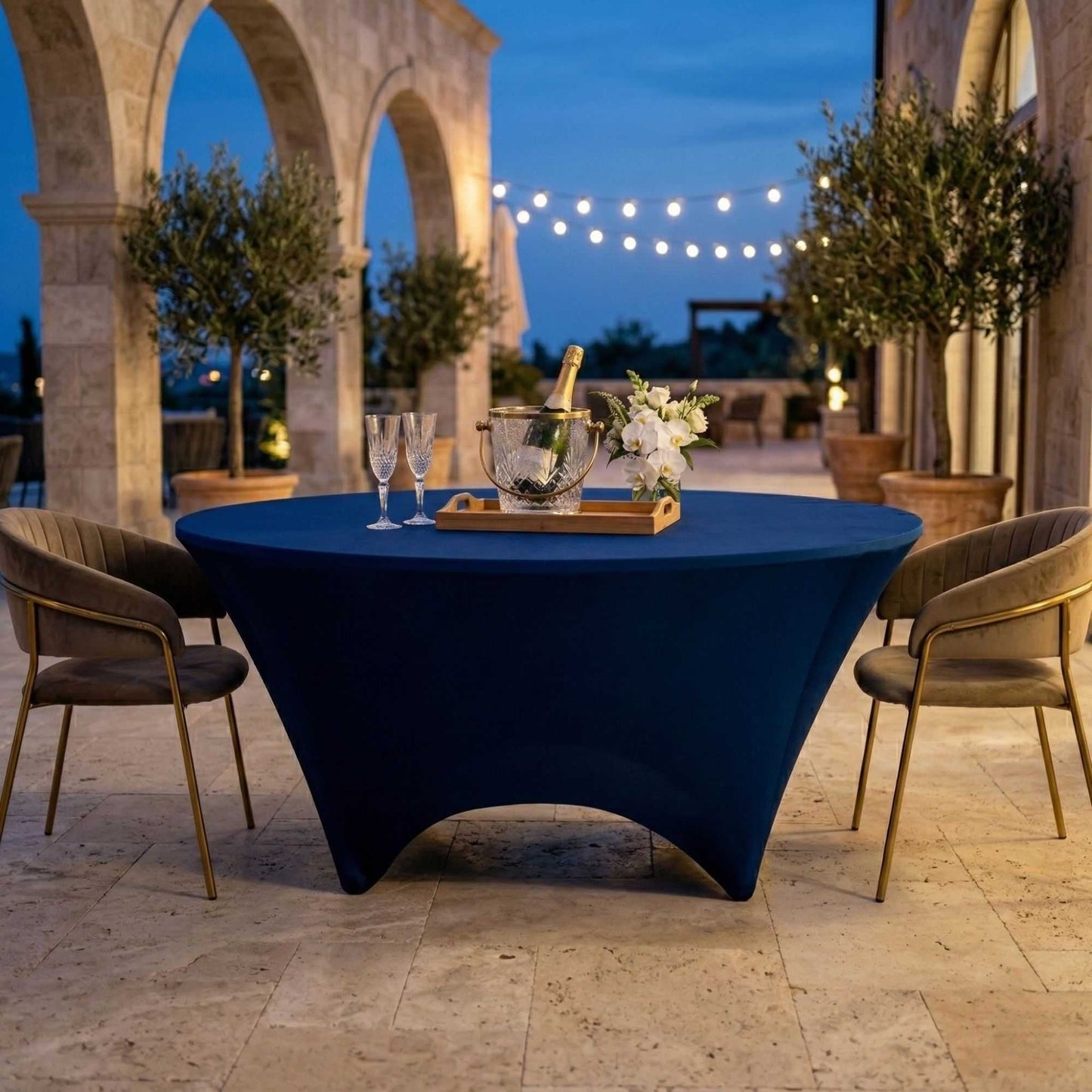 Table Tek Round Blue Spandex Table Cover - Contour Cut - 72" - 10 count box