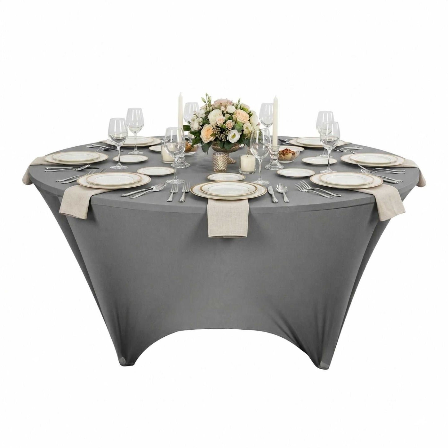 Table Tek Round Charcoal Gray Spandex Table Cover - Contour Cut - 72" - 10 count box