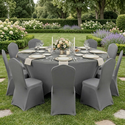 Table Tek Round Charcoal Gray Spandex Table Cover - Contour Cut - 72" - 10 count box