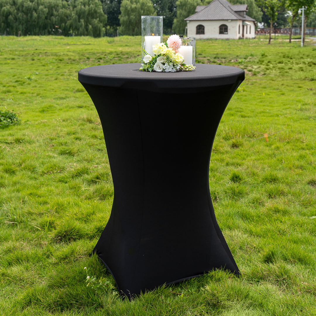 Table Tek Round Black Spandex Table Cover - Bar Height - 32" - 10 count box