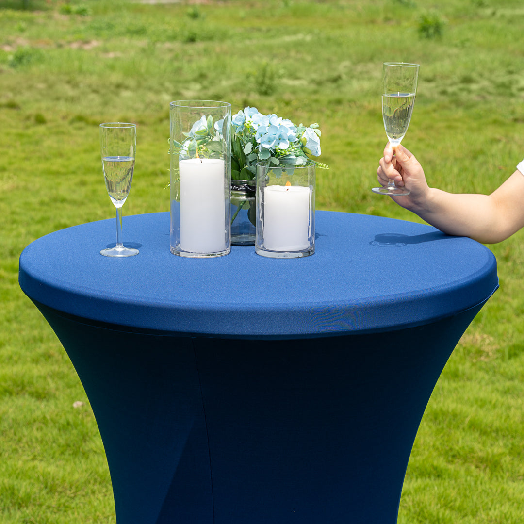 Table Tek Round Blue Spandex Table Cover - Bar Height - 32" - 10 count box