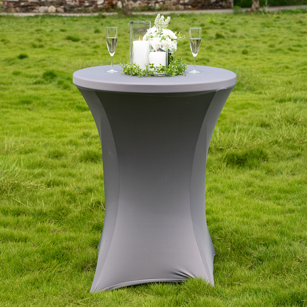 Table Tek Round Charcoal Gray Spandex Table Cover - Bar Height - 32" - 1 count box