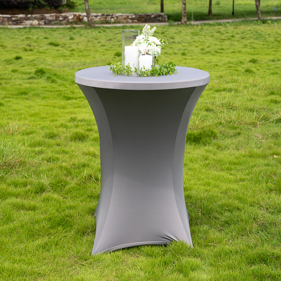 Table Tek Round Charcoal Gray Spandex Table Cover - Bar Height - 32" - 1 count box