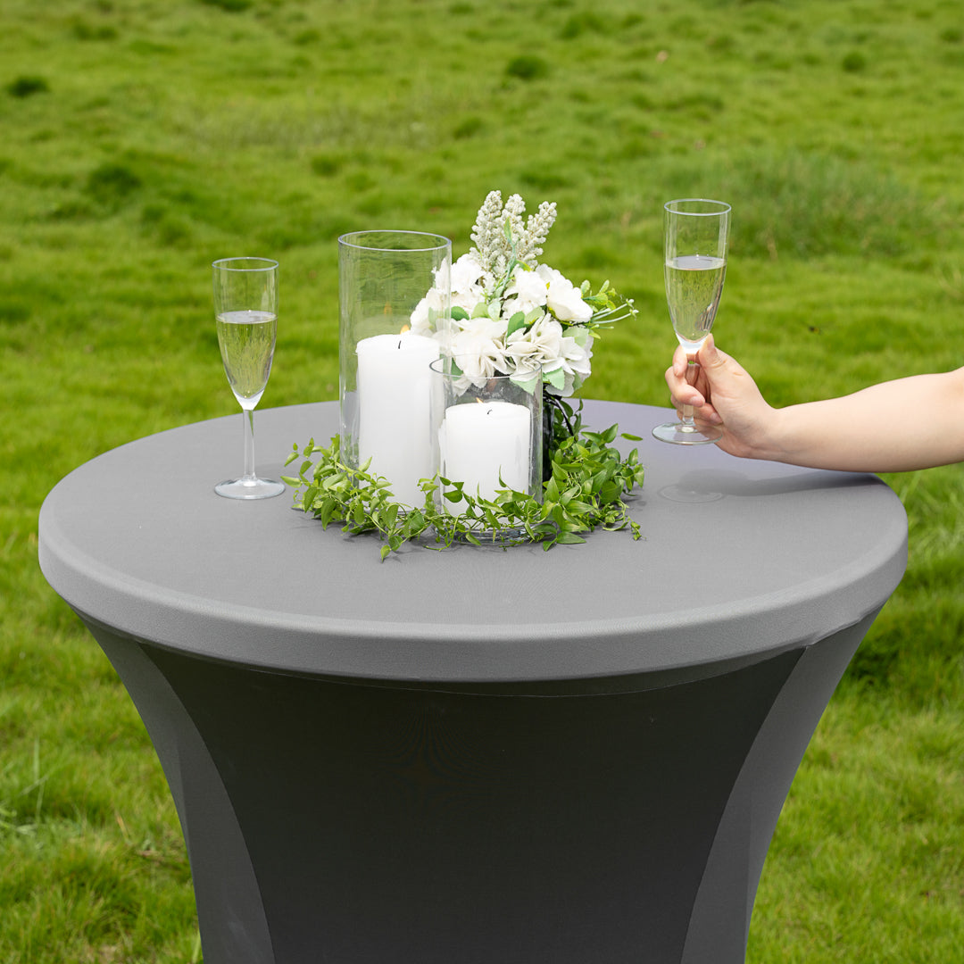Table Tek Round Charcoal Gray Spandex Table Cover - Bar Height - 32" - 1 count box