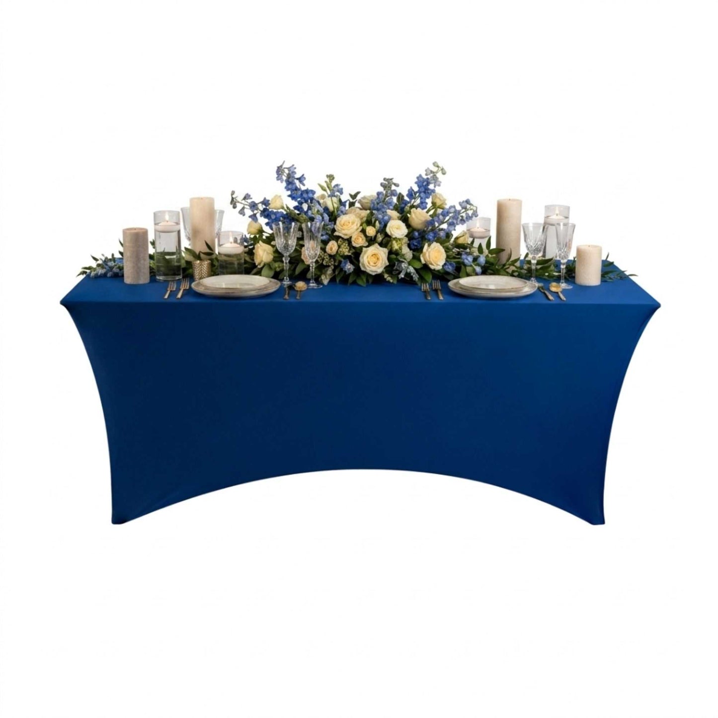Table Tek Rectangle Blue Spandex Table Cover - Contour Cut - 72" x 30" - 10 count box