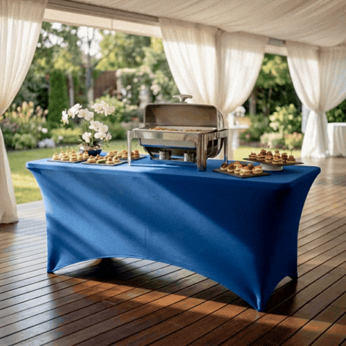 Table Tek Rectangle Blue Spandex Table Cover - Contour Cut - 72" x 30" - 10 count box