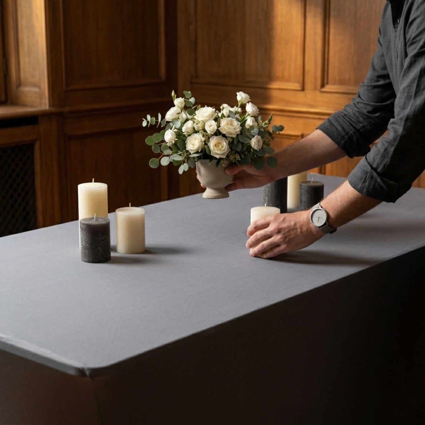 Table Tek Rectangle Charcoal Gray Spandex Table Cover - Contour Cut - 72" x 30" - 1 count box