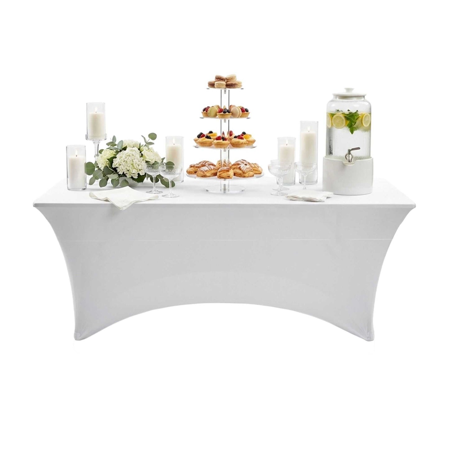 Table Tek Rectangle White Spandex Table Cover - Contour Cut - 72" x 30" - 10 count box