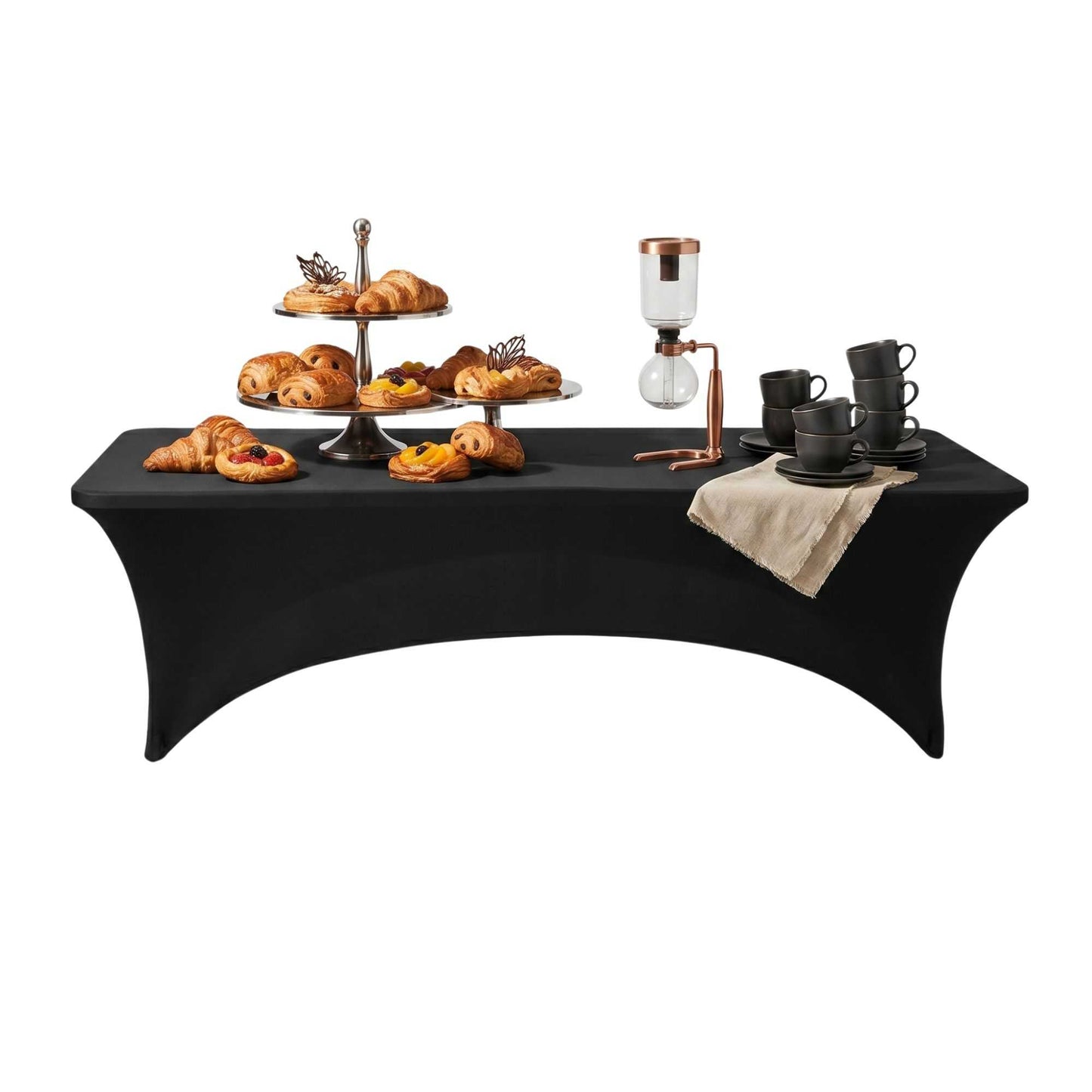 Table Tek Rectangle Black Spandex Table Cover - Contour Cut - 96" x 30" - 10 count box