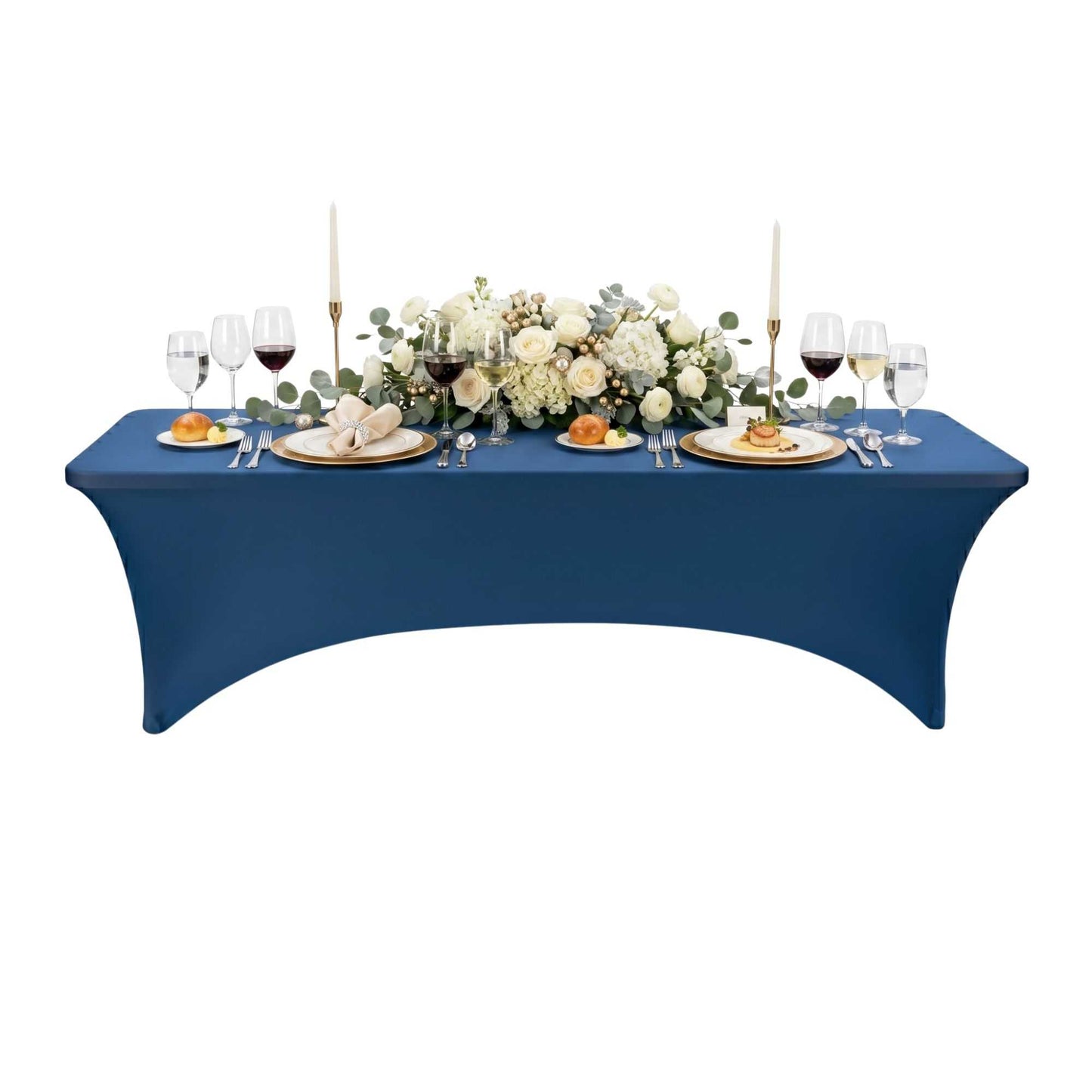 Table Tek Rectangle Blue Spandex Table Cover - Contour Cut - 96" x 30" - 10 count box