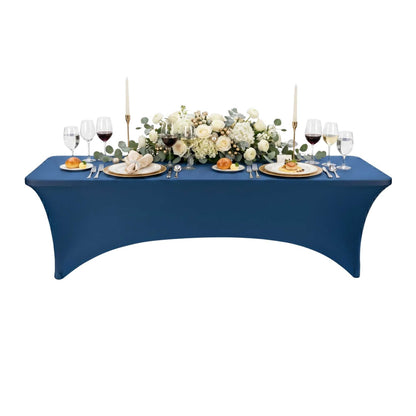 Table Tek Rectangle Blue Spandex Table Cover - Contour Cut - 96" x 30" - 10 count box