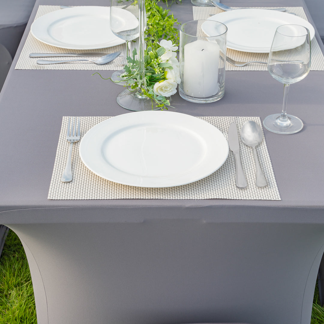 Table Tek Rectangle Charcoal Gray Spandex Table Cover - Contour Cut - 96" x 30" - 1 count box