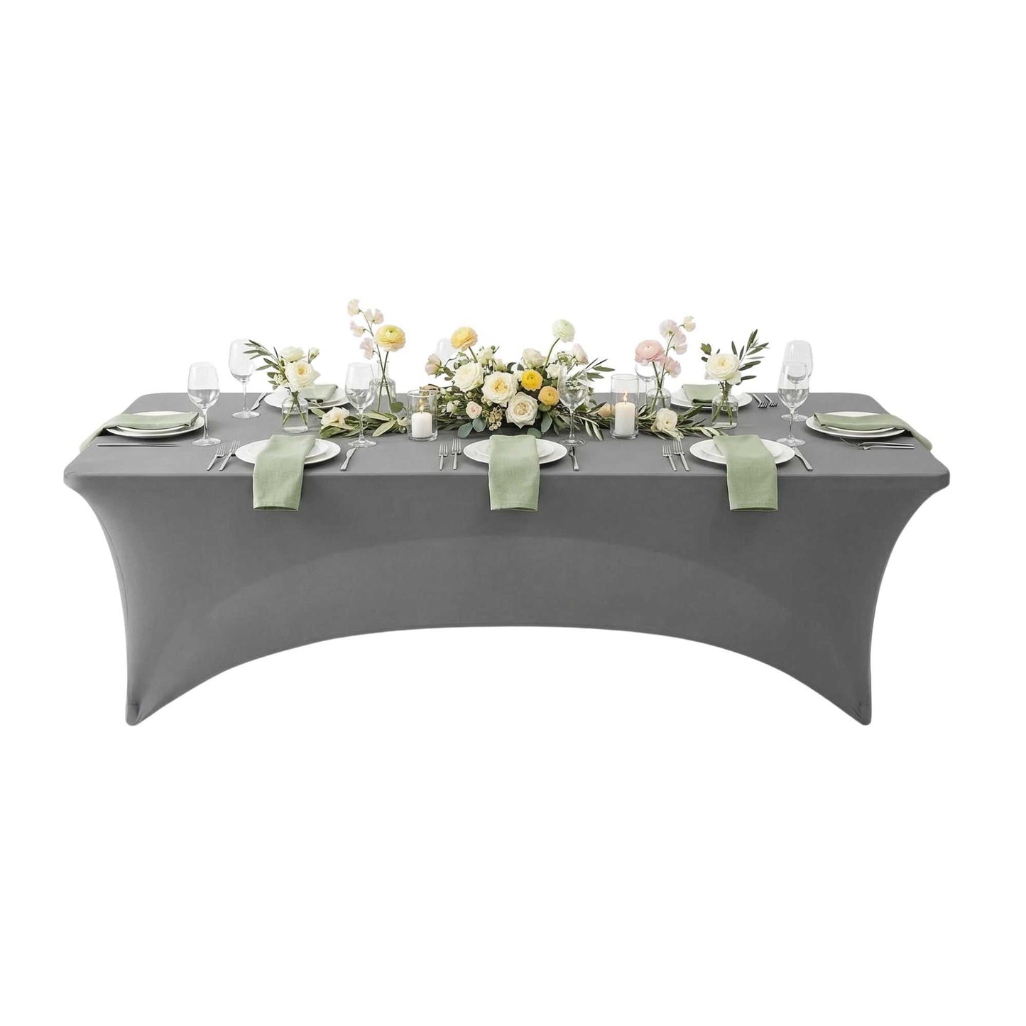 Table Tek Rectangle Charcoal Gray Spandex Table Cover - Contour Cut - 96" x 30" - 10 count box