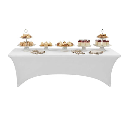 Table Tek Rectangle White Spandex Table Cover - Contour Cut - 96" x 30" - 10 count box
