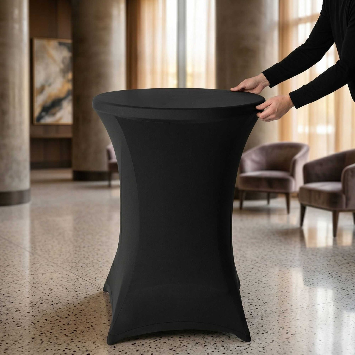 Table Tek Round Black Spandex Table Cover - Bar Height - 36" - 1 count box