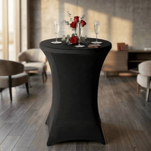 Table Tek Round Black Spandex Table Cover - Bar Height - 36" - 10 count box