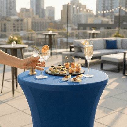 Table Tek Round Blue Spandex Table Cover - Bar Height - 36" - 10 count box