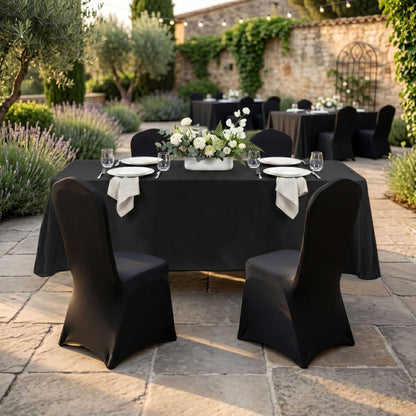 Table Tek Rectangle Black Polyester Cloth Table Cover - Hemmed - 90" x 132" - 1 count box