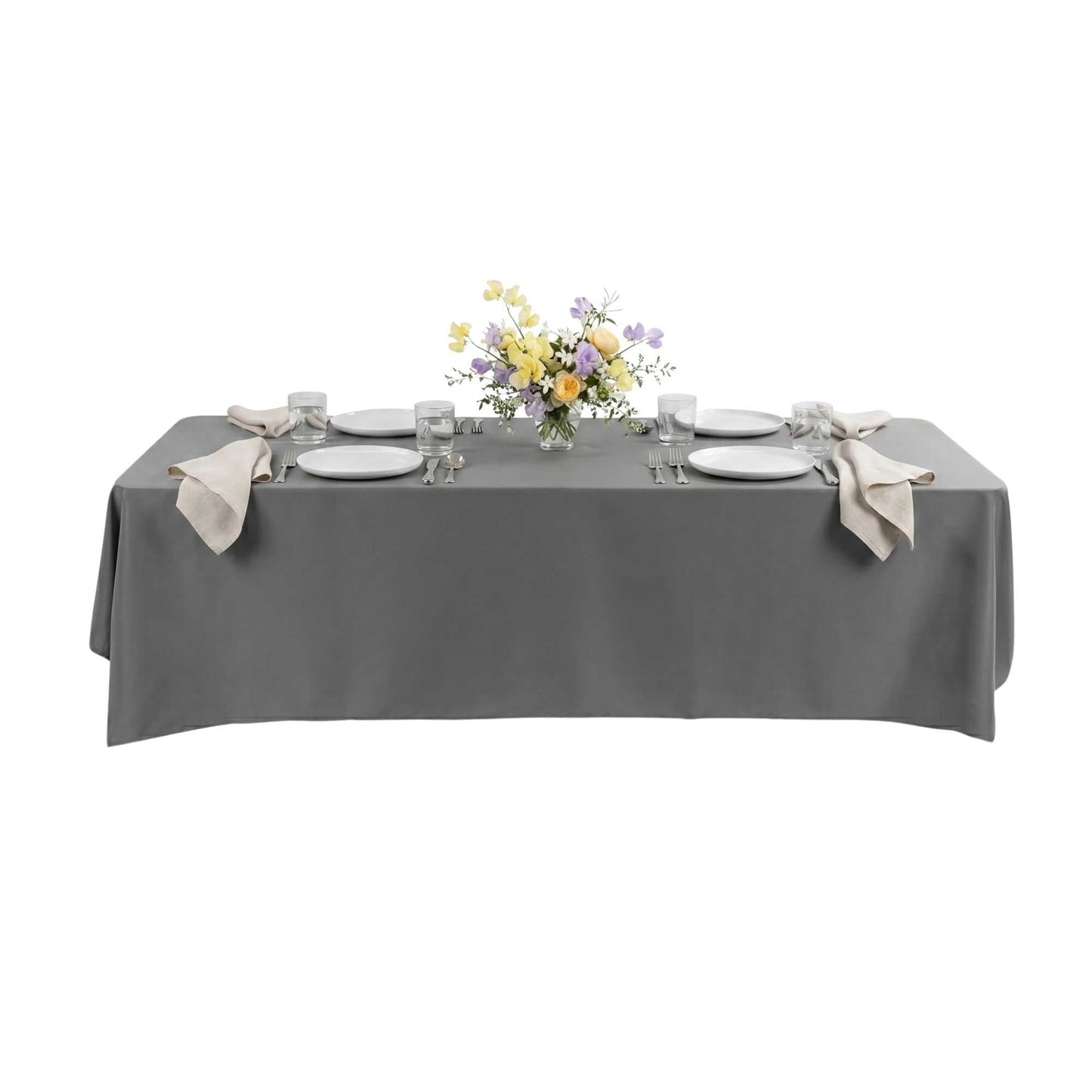 Table Tek Rectangle Gray Polyester Cloth Table Cover - Hemmed - 90" x 132" - 1 count box